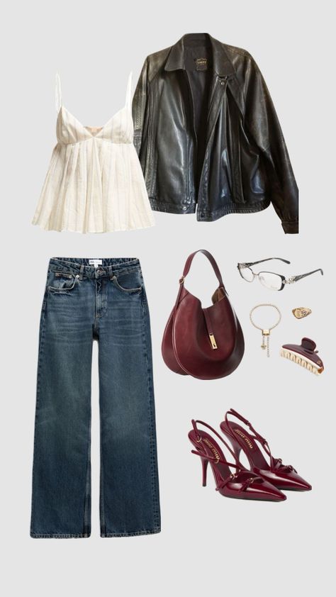 #beauty #outfitinspo #art #vintage #fashion #casualfits #casualoutfits #outfit #leatherjacket #red #cherrycoke #cherry #slay #vibes Out For Dinner Outfit, Red Heels Outfit, European Summer Outfits, Heels Outfits, 90s Fashion Outfits, Elegante Casual, Causual Outfits, Interview Outfit, Red Outfit