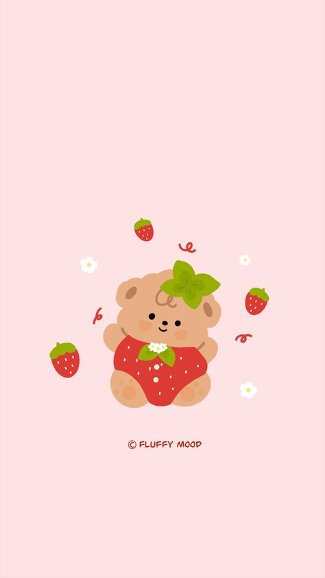 Bear Cute Wallpaper, Pink Bear Wallpaper, Kawaii Bear Wallpaper, Strawberry Wallpaper, Strawberry Bear, Bear Cute, Cocoppa Wallpaper, Iphone Wallpaper Kawaii, Cute Panda Wallpaper