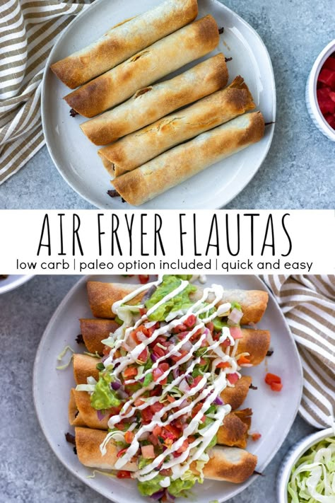 Gluten Free Flautas, Low Carb Chicken Flautas Air Fryer, Healthy Flautas Chicken, Low Carb Flautas, Airfryer Flautas, Flautas Recipe Air Fryer, Healthy Flautas, Keto Flautas, Low Cal Air Fryer