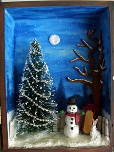 Box Diorama, Christmas Diorama, Christmas Shadow Boxes, Shadow Box Art, Snowman Decorations, Miniature Christmas, Christmas Scenes, Noel Christmas, Winter Crafts