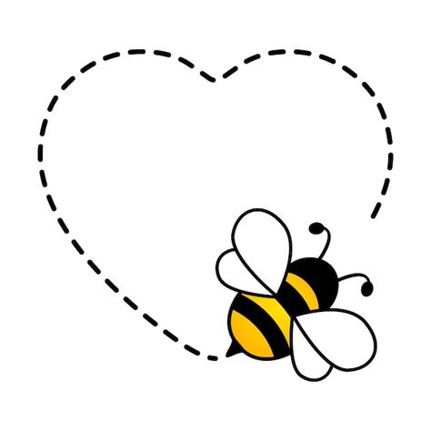 Cute bee flying. heart dotted lines path... | Premium Vector #Freepik #vector #bee-cartoon #queen-bee #bumble-bee #bee-illustration Bee Clipart Free Printables, Bee Patterns Printable, Cartoon Bumble Bee, Cartoon Queen, Baby Onesies Diy, Bee Outline, Bee Vector, Bee Template, Bee Flying