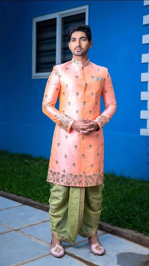 Pellikoduku Function Outfit For Men, Pellikoduku Outfits For Men, Dhothi Function For Boys Decoration, Pattu Pancha For Men, Dhoti Function For Boys, Dothi Function For Boys, Sharvani For Men Wedding, Dhoti Ceremony, Dhoti For Men