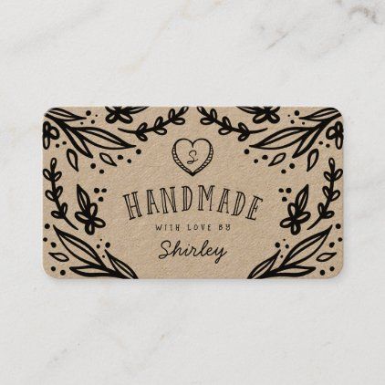 Handmade With Love Heart Monogram Floral Design Business Card Diy Business Cards Handmade, Business Card Ideas For Crafters, Boutique Business Cards Ideas, Rustic Business Cards, Handmade Business Cards, Craft Business Cards, Floral Design Business, Heart Monogram, Cute Business Cards