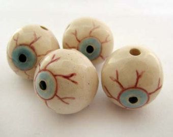 4 Large Eyeball Beads - ceramic, peruvian, halloween, eye, large hole - LG580 Halloween Art Projects, Beginner Pottery, Halloween Eyes, Rock Painting Designs, Vintage Marketplace, Halloween Jewelry, Ceramic Beads, Focal Bead, Lampwork Beads