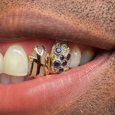 ✨14k Gold “NY” w/ Cluster Sapphires and Diamonds ✨ www.FineAssFronts.com See you Soon Paris 🥖😙 Gold Teeth Grillz, Dental Jewelry, Grillz Teeth, Diamond Teeth, Tooth Charm, Grills Teeth, Tooth Gem, Expensive Jewelry Luxury, Teeth Jewelry