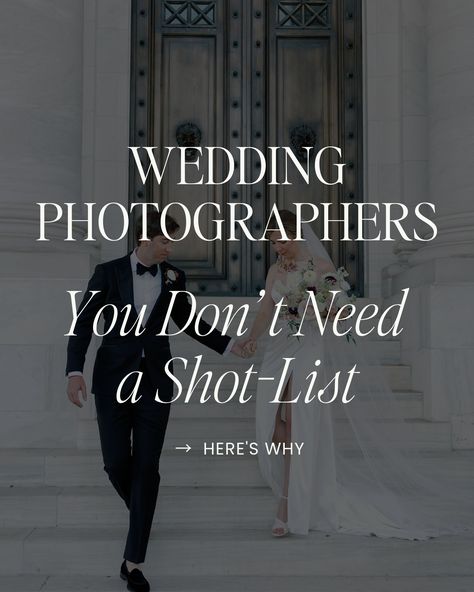 Today, I want to tackle the different categories of wedding photos that you, as a photographer, might capture throughout a wedding day. Why is this important? Muscle memory. Once you understand what types of photos are important to take on a wedding day, your workflow will feel more natural…maybe even like second nature! Read on for a complete list of what I think are the most important categories of wedding photography…because a shot-list could never compete with trusting your gut. Wedding Photography Essentials, Photo Shot List For Wedding, Shot List For Wedding Photographer, Wedding Day Photos Must Have List, Wedding Photo List For Photographer, Wedding Shot List For Photographer, Wedding Photo Shot List, Wedding Photography Shot List, Wedding Photo List