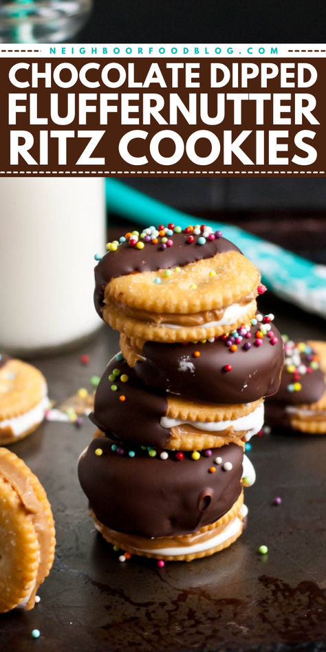 Try these simple buttery chocolate-dipped Ritz crackers for the perfect holiday treat! These sweet and crunchy Ritz cracker cookies are an easy Christmas cookie filled with marshmallow fluff. Save this must-try recipe for your Christmas dessert ideas. Quick Easy Christmas Treats, Ritz Cracker Dessert, Ritz Cracker Cookies, Homemade Christmas Desserts, Ritz Cookies, Christmas Snacks Easy, Ritz Cracker Recipes, The Best Christmas Cookies, Velvet Brownies