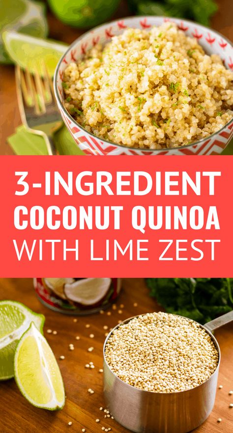 Coconut Lime Quinoa -- 3 ingredients and insanely easy prep (use your rice cooker or Instant Pot!) make this delicious coconut quinoa with lime zest recipe a go-to weeknight side dish or breakfast option. Excellent make ahead meal prep recipe! | coconut milk quinoa | instant pot quinoa | lime quinoa | quinoa and coconut milk | quinoa recipes | make ahead quinoa #mealprep #quinoarecipes #coconutmilk #easyrecipe #3ingredient #3ingredientsrecipes Coconut Lime Quinoa, Coconut Quinoa, Lime Quinoa, Quinoa Recipe, Coconut Lime, Quinoa Recipes, Spaghetti Squash, Pressure Cooker Recipes, Rice Cooker