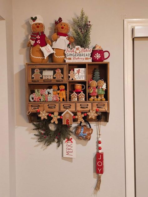 Ginger Bread Decor, Hobby Lobby Shelf, Peppermint Decor, Gingerbread Hot Cocoa, Gingerbread Decor, Gingerbread Crafts, Gingerbread Christmas Decor, 2024 Christmas, Gingerbread Christmas