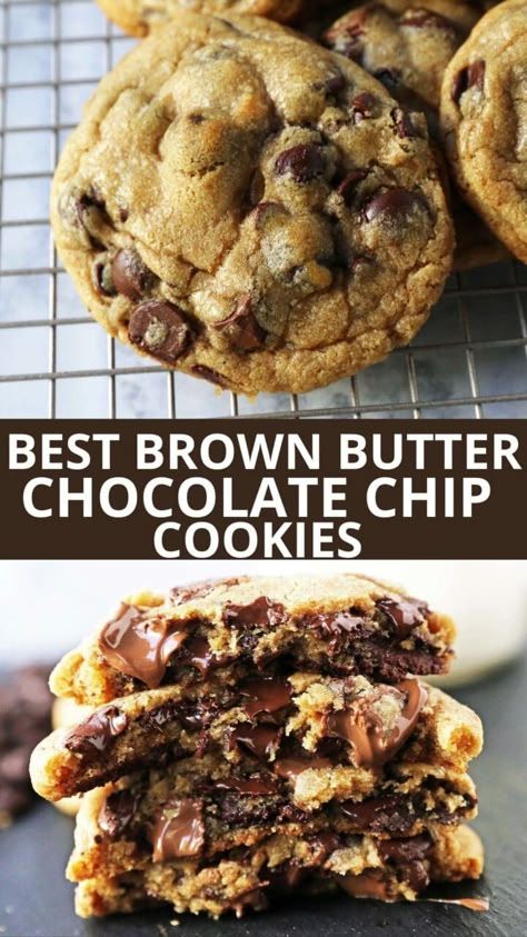 Best Brown Butter Chocolate Chip Cookie Recipe. How to make the best salted brown butter chocolate chip cookies at home. These chocolate chip cookies have rich, toffee notes with chocolate chunks. Saucepan chocolate chip cookie recipe. Browned Butter Chocolate Chip Cookies, Cookie Base Recipe, Ultimate Chocolate Chip Cookies, Brown Butter Chocolate Chip, Brown Butter Cookies, Ultimate Chocolate Chip Cookie, Brown Butter Chocolate Chip Cookies, Best Chocolate Chip Cookies Recipe, Christmas Baking Recipes