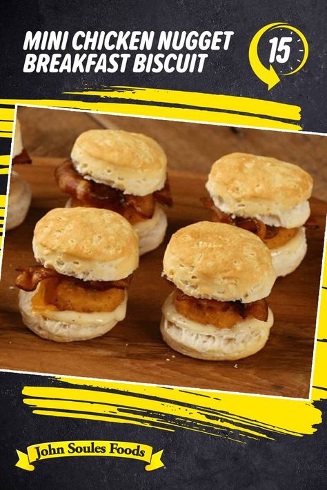 Start your day with a crowd favorite: Chicken Nugget Breakfast Biscuits. These tasty little guys deliver big flavor, and are ready faster than a trip to the drive-thru! Chicken Biscuits, Breakfast Recipes Easy Quick, Breakfast Biscuits, Chicken And Biscuits, Chicken Nugget, Busy Morning, Favorite Chicken, Drive Thru, Chicken Nuggets