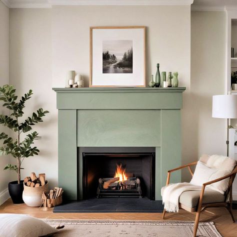 30 Painted Fireplace Ideas for a Modern Transformation 2 Tone Fireplace, Fireplace Makeover Paint, Painted Tall Fireplace, Green Fireplace Wall Paint Colors, High Gloss Painted Brick Fireplace, Green Painted Fireplace Surround, Fireplace Mantle Color Ideas, Burgundy Fireplace, Sage Fireplace