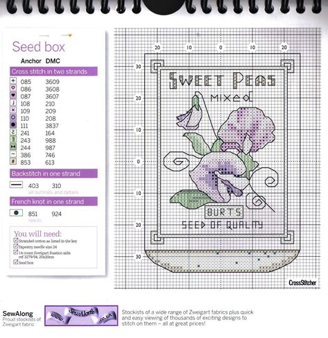 Seed Box, Dmc Cross Stitch, Beautiful Cross Stitch Pattern, Cross Stitch Cards, French Knot, Cross Stitch Patterns Free, Free Cross Stitch, A Cross, Cross Stitch Flowers