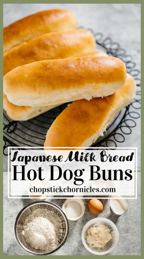 Homemade hot dog buns recipe with Japanese milk bread made using the Yudane method. The recipe includes how to make soft Japanese milk bread with the yudane method. Also how to shape hot dog buns by hand as well as using a mold to create New England Style hot dog buns. #hotdogbuns #japanesemilkbread #yudane #dogbuns #hotdogbunsrecipe #japanesemilkbreadrecipe #breadrecipe #Japanesebreadrecipe Yudane Method, Japanese Hot Dog, Hot Dog Bread, Japanese Buns, Kitchen Restock, Homemade Hot Dog Buns, Hot Dog Buns Recipe, Hot Dog Bun, Making Hot Dogs