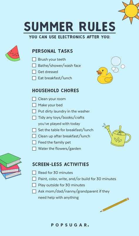 Screen Time Rules Printable, Kids Summer Schedule, Summer Rules, Screen Time Rules, Kids Chores, Rules For Kids, Summer Schedule, Summer Fun For Kids, Chore Charts