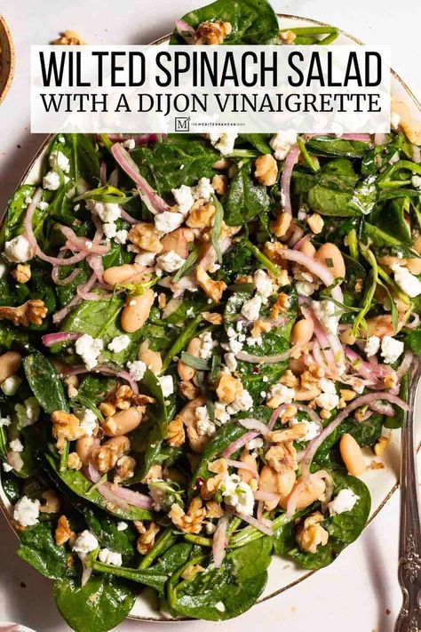 Warm Spinach Salad, Wilted Spinach Salad, Mediterranean Salads, Mediterranean Foods, Quick Pickled Onions, Spinach Salad Recipes, The Mediterranean Dish, Wilted Spinach, Quick Pickled