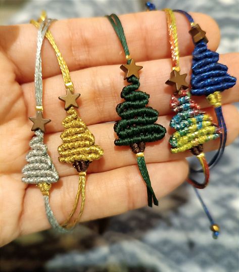 Christmas Macrame Bracelet, Adjustable Friendship Bracelets With Star Charm For Gifts, Adjustable Braided Bracelets, Hand-strung, Gift, Purple Macrame Friendship Bracelets As Gift, Christmas Tree Macrame, Macrame Charm, Womens Gift Ideas, Rat Jewellery, Tree Macrame