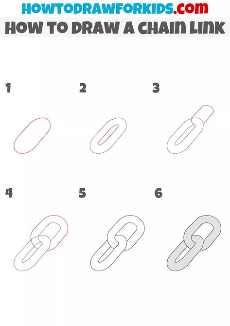 How to Draw a Chain Link - Easy Drawing Tutorial For Kids How To Draw A Chain Step By Step, How To Draw Chains Step By Step, Chain Tutorial Drawing, How To Draw A Bracelet, How To Draw Bracelets, How To Draw Necklace, Chain Art Drawing, Chain Drawing Easy, Chains Drawing Reference