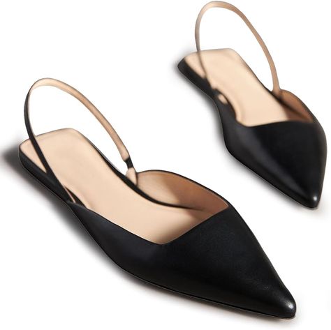 Amazon.com | VOLEECE Black Slingback Flats for Women Pointed Toe Slip On Mules Flats Casual Comfortable Backstrap Dress Pumps Shoes | Flats Cheap Trendy Slingback Pumps For Summer, Affordable Feminine Pointed Toe Heels, Lomg Dress Shoes, Cheap Classic Court Shoes For Office, Luxury Dress Shoes For Business Casual In Spring, Luxury Spring Dress Shoes For Business Casual, Professional Fall Shoes Women, Women Professional Attire Shoes, Casual/dressy Shoes