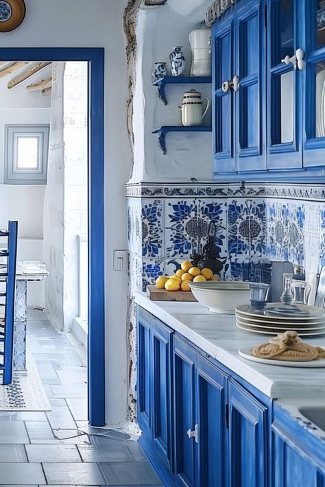 Kitchen With Color, Best Greige Paint, Greek Interior Design, Best Greige, Kitchen Color Ideas, Greece Homes, Greece House, Kitchen Floating Shelves, Greige Paint Colors