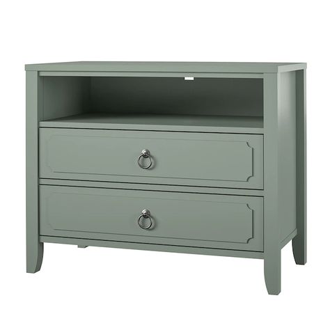 Ameriwood Home Her Majesty 2 Drawer Nightstand, Green in the Nightstands department at Lowes.com Green Nightstand, Green Nightstands, Organizing Books, Bedside Organizer, Side Lamp, Ring Pulls, Glass Furniture, Ashley Furniture Homestore, 2 Drawer Nightstand