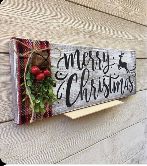 Ideas With Ribbon, Christmas Signs Diy, Christmas Diy Wood, Diy Christmas Wreaths Ideas, Christmas Wooden Signs, Christmas Wreaths Ideas, Diy Christmas Wreaths, Wreaths Ideas, Christmas Signs Wood