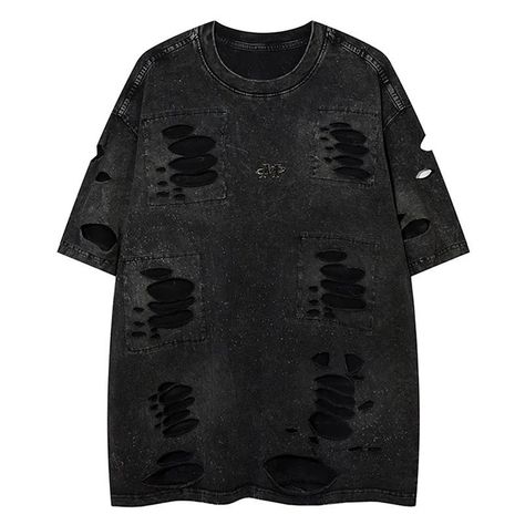 Solid Ripped Holes T-Shirt #vonvex #streetwear #streetstyle #fashion #outfit #tshirt #rippedshirt Ripped T Shirts, Alternative Fashion Diy, Ripped Shirts, Vintage Street Style, Distressed Tshirt, Baggy Shirt, Punk Streetwear, Broadcloth Fabric, Pant Trends