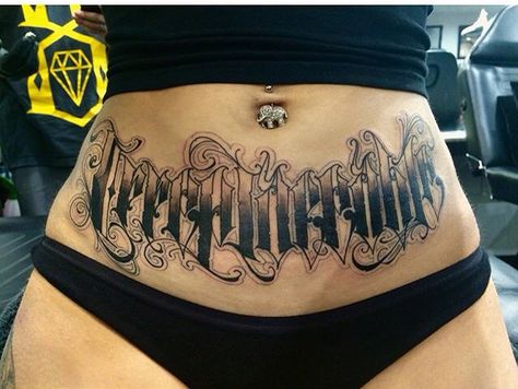 Sick lower stomach font Bottom Of Stomach Tattoo, Lower Ab Tattoo, Female Stomach Tattoos Writing, Side Of Stomach Tattoo For Women Words, Lower Abdomen Tattoo Men, Letter Stomach Tattoos, Stomach Tatoo, Lettering On Stomach Tattoo, Low Stomach Tattoo