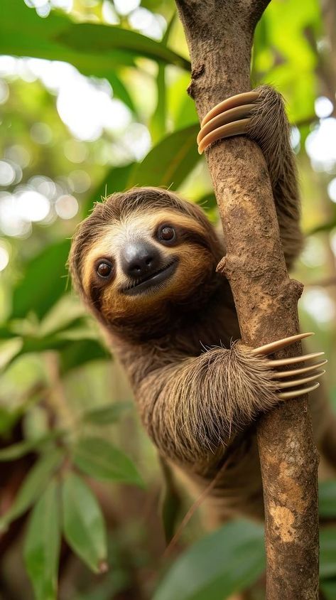 Sloth hanging on tree branch wildlife animal mammal. | premium image by rawpixel.com / Miiruuku Cute Funny Animals Pictures, Sloth Photography, Wild Life Animals, Sloth Photos, Sloth Hanging, Comedy Wildlife Photography, Animal Body Parts, Amazon Forest, Fun Animals