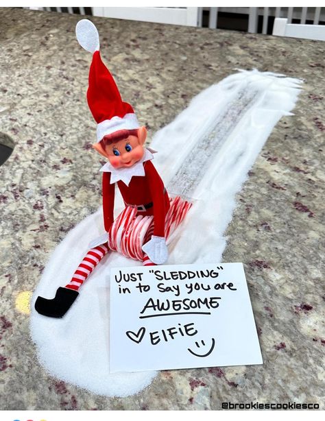 Creepy Elf On The Shelf, We're Back Sign, Elf On The Shelf Pet Ideas, Elf On Shelf Funny, Elf Ideas Easy, Make Snow, Elf On Shelf, Elf Me, Awesome Elf On The Shelf Ideas