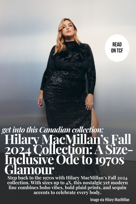 Hilary MacMillan’s Fall 2024 Collection: A Size-Inclusive Ode to 1970s Glamour Looking for the perfect plus size fall outfit? As the air turns crisp and fall’s golden hues settle in, Hilary MacMillan’s latest collection invites us on a style journey straight back to the 1970s. 1970s Glamour, Plaid Overcoat, Disco Glam, Plus Size Fall Outfit, 70s Inspired Fashion, Plus Size Fall Fashion, Curvy Fashionista, Plus Size Fall, Straight Back