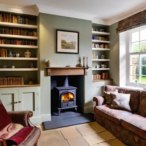 Terrace Cottage Living Room, Edwardian Snug, Mahogany Fireplace Living Room, Lounge Fireplace Ideas, Sides Of Fireplace Ideas, Small Victorian Terrace Living Room, 1970s Fireplace, Terrace House Living Room, Terraced House Living Room