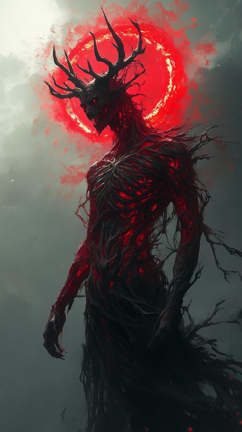 🩸 The Awakening of the Scarlet King 🩸In the abyss where light merges with shadows, he rises. The Scarlet King, an entity born of chaos, adorned with twisted branches and veins pulsing with crimson energy. A symbol of terror and power, his presence consumes the very essence of fear. 🌑✨Can you feel the darkness approaching?#DigitalArt #Demons #DarkArt #DarkFantasy #HorrorArt #ScarletKing #FantasyArt Dark Creatures Shadows, Abyss Monster, Monster Art Drawing, Chaos King, Shadow God, Monster Transformation, Dark Entity, Scarlet King, Demon Creature