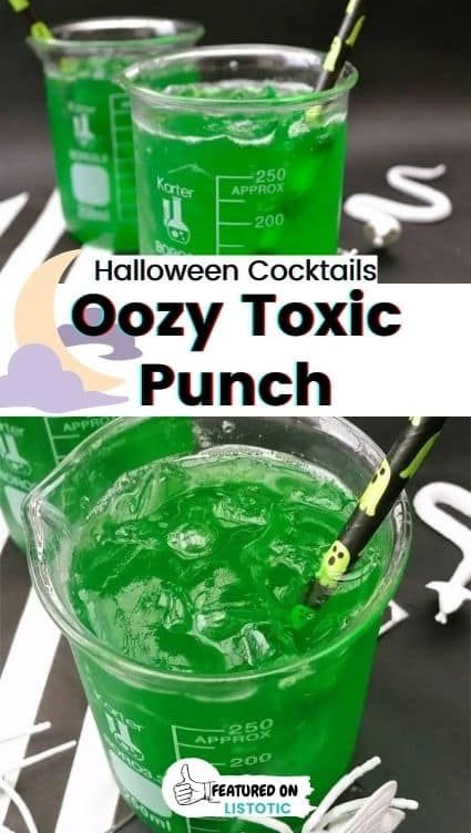 This oozy toxic punch is the perfect Halloween themed party drink for Halloween parties! Plus, if you leave out the alcohol, it's perfect for kids. Click on the pin to see this plus more Halloween shots featured over on Listotic. Halloween Bucket Drinks, Halloween Party Shots, Halloween Party Drinks Alcohol, Halloween Punch Alcohol, Halloween Party Punch, Jungle Juice Recipe, Halloween Alcohol, Halloween Themed Drinks, Halloween Jello