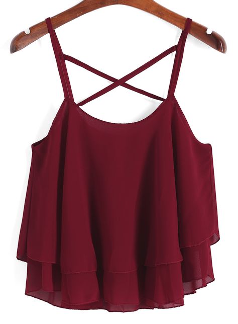 Color: Red Pattern Type: Plain Neckline: Spaghetti Strap Material: Polyester Style: Casual Bust(cm): 96cm Length(cm): 47cm Size Available: one-size Chiffon Cami Tops, Spaghetti Strap Shirt, Shirts Crop Tops, Chiffon Tank Tops, Shirts Crop, Red Vest, Spaghetti Strap Tank Top, Red Tank Tops, Red Tank