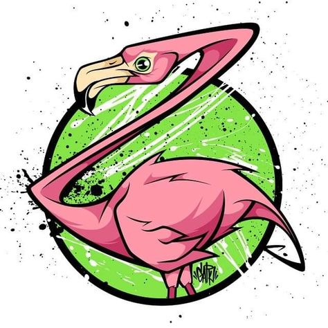 Flamingo Sketch, Graffiti Animals, Animal Graffiti, Parrot Illustration, Graffiti Animals Character, Frog Graffiti, Lizard Graffiti, Tropical Parrot Illustration, Hand Art Kids