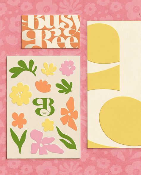 Full Brand Reveal for Busy Bee - A retail Floral and Gift Boutique based in Monroe 💐 Debbie wanted some bold and fresh look that reflects the brand personality. I was given a brand logo and were told to work from there. I designed alternative logos along with full brand imagery that is bright and happy using playful colours like lemony yellow and bubble pink 💛💗💚🧡 The floral imagery is hand drawn by me. 🌸 This has been such a gorgeous brief to design for so far! 💕Let me know what you think o... Happy Graphic Design, Logo Flor, Yellow Branding, Brand Reveal, Fresh Branding, Playful Branding, Logo Design Inspiration Vintage, Boutique Logo Design, Florist Logo