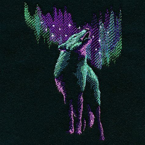 Spectacular Northern Lights Wolf | Urban Threads: Unique and Awesome Embroidery Designs Wolf Embroidery, Project Layout, Majestic Wolf, Freestanding Lace Embroidery, Snow Gear, Howl At The Moon, Urban Threads, Holiday Flower, Powerful Art