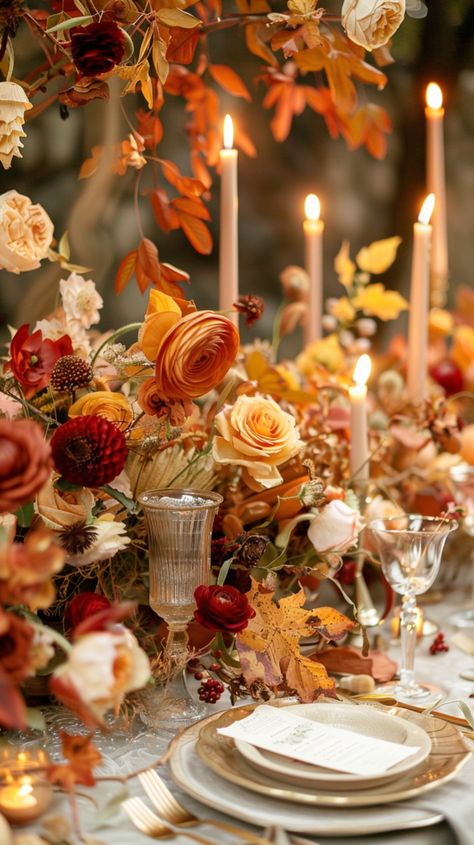 Fall Wedding Cake Ideas Autumn, Fall Wedding Vintage, Fall Leaves Wedding Decor, Fall Head Table Wedding Decorations, Marigold Flower Wedding, October Wedding Decor, Fall Reception, Autumn Wedding Flowers, Autumn Florals