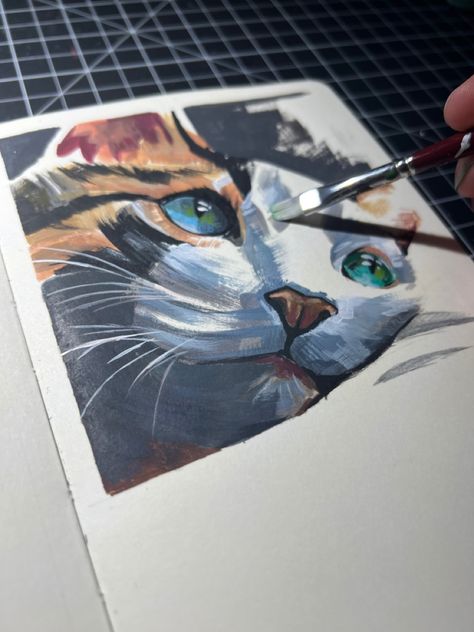 Sketchbook gouache cat painting by Coleman Geiger Cat Painting Gouache, Cat Gouache Painting, Gouache Animals, Cat Gouache, Gouache Studies, Sketchbook Challenge, Gouache Art, Starry Night Van Gogh, Animals Artwork