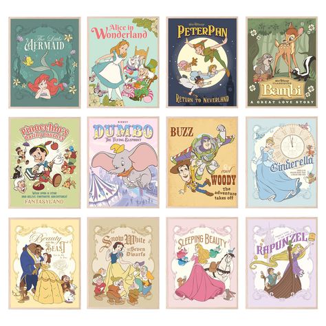 PRICES MAY VARY. Enchanting Disney Wall Art: Our set of 12 (8x10") Unframed Disney posters is perfect for adding a touch of magic to any nursery wall art. Featuring Toy Story, Dumbo, Pinocchio, Bambi, peter pan, Alice in Wonderland, Cinderella, Beauty and the beast, snow white, sleeping beauty, rapunzel, and the little mermaid, these prints are ideal for Disney fans of all ages. Vibrant Nursery Wall Decor: Brighten up your child's room with these captivating Disney posters. From the adventures o Room Decor Disney, Disney Princess Room Decor, Disney Decor Bedroom, Disney Nursery Decor, Disney Playroom, Disney Kids Rooms, Disney Baby Rooms, Vintage Disney Nursery, Disney Baby Nurseries