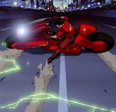 Akira Motorcycle Art, Akira Slide Reference, Cyberpunk Akira, Akira Core, Akira Pfp, Akira Slide, Akira Cyberpunk, Akira Aesthetic, Katelyn Core