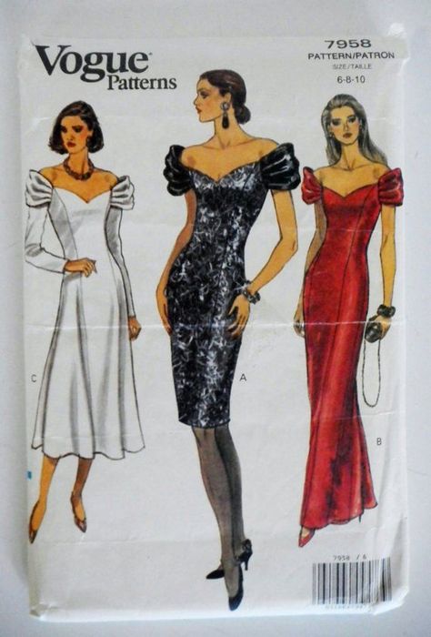 1990s evening dress: characterized by large sleeves, sleek silhouettes and shiny fabrics Pattern Bridesmaid Dress, Evening Dress Pattern, Evening Dress Sewing Patterns, Vintage Evening Dress, Cocktail Dress Patterns, Dress Dinner, 1990s Dress, Dinner Gown, Simple Dress Pattern