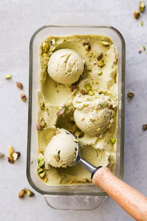 This paleo and vegan pistachio ice cream recipe is eggless but ultra thick and creamy, and so easy to make with only 4 ingredients! You'll really taste the pistachio flavor, and both churn and no-churn methods are included. #paleoicecream #veganicecream #eggfreeicecream #pistachiodessert #paleodessert #vegandessert #eggfreedessert #icecreamrecipe #healthydessert #nochurnicecream Best Vegan Ice Cream, Pakistani Cuisine, Pistachio Dessert, Cuisinart Ice Cream, Cuisinart Ice Cream Maker, Vegan Ice Cream Recipe, Ice Cream Birthday Cake, Ice Cream Maker Recipes, Pistachio Ice Cream