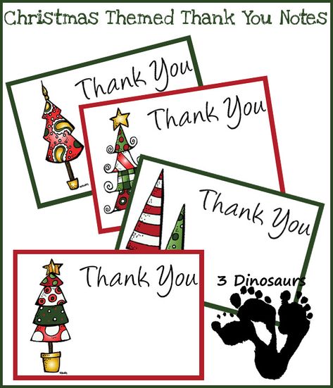 3 Dinosaurs has FREE Christmas themed thank you  cards that you can print and use Thank You Cards Christmas, Free Printable Christmas Thank You Cards, Thank You Christmas Cards, Free Printable Thank You Cards Templates, Printable Thank You Notes, Note Card Template, Christmas Teaching, Christmas Thank You, Free Thank You Cards