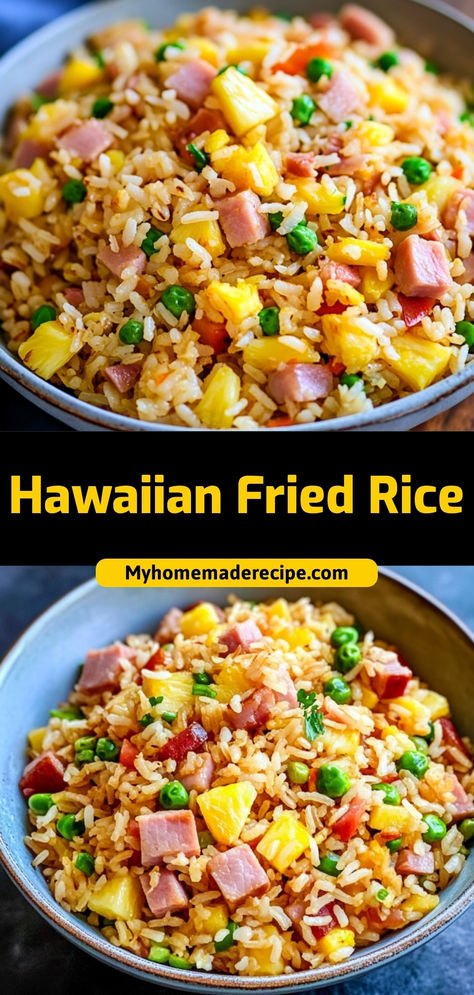 This Hawaiian Fried Rice is a sweet and savory dish made with tender rice, pineapple, ham, and a medley of veggies, perfect for a quick dinner or a tropical side dish. Full of vibrant flavors and easy to make in just 30 minutes.

Ingredients:

2 cups cooked rice
1 cup diced ham
1/2 cup pineapple chunks
1 tbsp soy sauce
A tropical twist on classic fried rice, perfect for a family dinner or a meal prep option Ham Stir Fried Rice, Pineapple Ham Fried Rice Recipe, Ham Pineapple Fried Rice, Ham Stir Fry, Spam Pineapple Fried Rice, Hawaiian Rice Bowl, Spam Stir Fry Recipes, Ham Stir Fry Recipes, Hawaiian Dishes Traditional