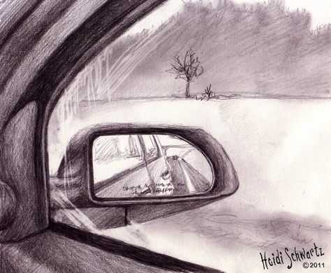 Heidi Schwartz: Road Trip Sketches: Hands, Trees, Trucks, Mirrors Mirror Drawing Ideas, Mirror Sketch, Mirror Drawing, Road Drawing, Mirror Shots, Car Side View, Mirror Drawings, Creative Flower Arrangements, Scrapbook Art