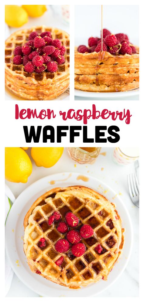 Lemon Raspberry Waffles: a delicious breakfast waffle that is bursting with a fresh lemon flavor and bits of raspberries in every bite. Spring Waffles, Raspberry Waffles Recipe, Lemon Waffles, Raspberry Waffles, Waffle Flavors, Fancy Waffles, Breakfast Hotel, Grilled Zucchini Recipes, Breakfast Waffles