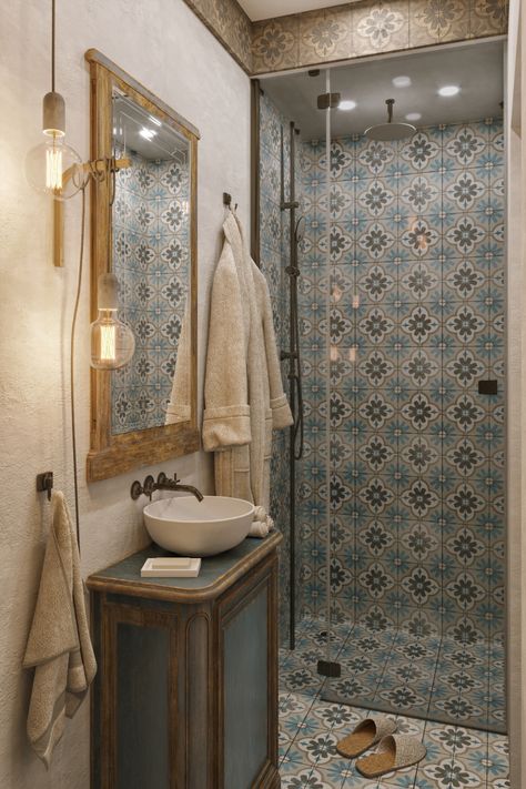 Small Italian Bathroom, Roman Bathroom Ideas, Morroco Bathroom, Morroco Interior, Italy Aesthetic House, Tuscany Bathroom, Italian Bathrooms, Roman Bathroom, Lake House Bathroom