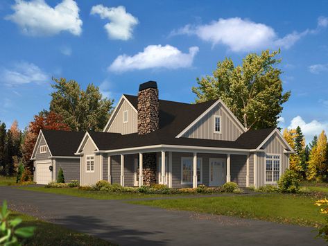 Evie Narrow Lot Country Home  from houseplansandmore.com One Story Cottage House Plans, One Story Cottage House, Porch Off Master, Craftsman Farmhouse, Traditional Cottage, Monster House Plans, House Plans And More, Traditional House Plan, Country Style House Plans